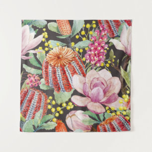 Tropical Australian plants, watercolor pattern. Tapestry