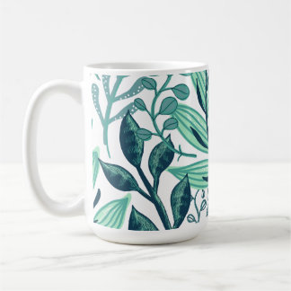 Tropical autumn blue leaves patterns coffee mug