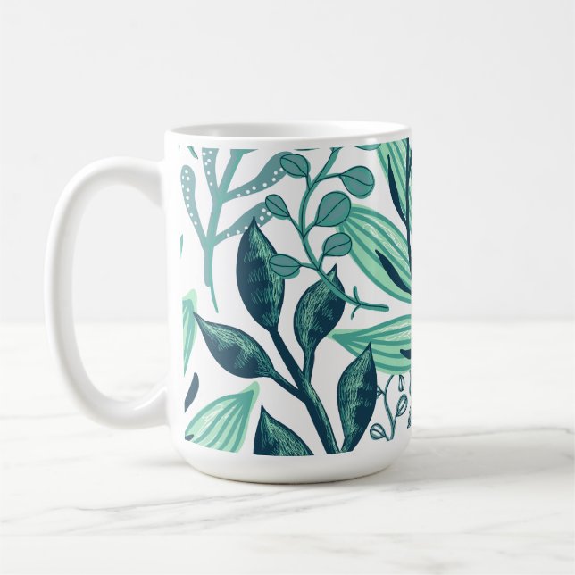 Tropical autumn blue leaves patterns  coffee mug (Left)