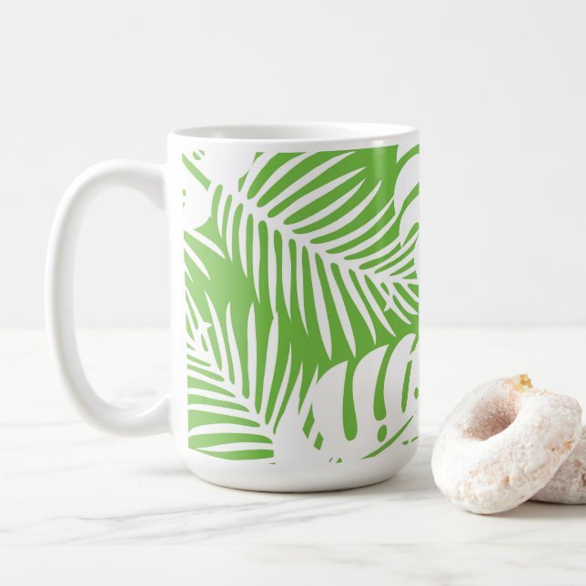 Tropical autumn, summer leaf patterns  coffee mug (With Donut)