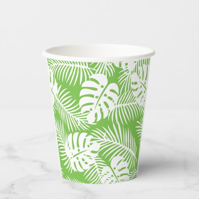 Tropical autumn, summer leaf patterns glass paper cups (Front)