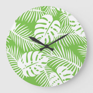 Tropical autumn, summer leaf patterns large clock