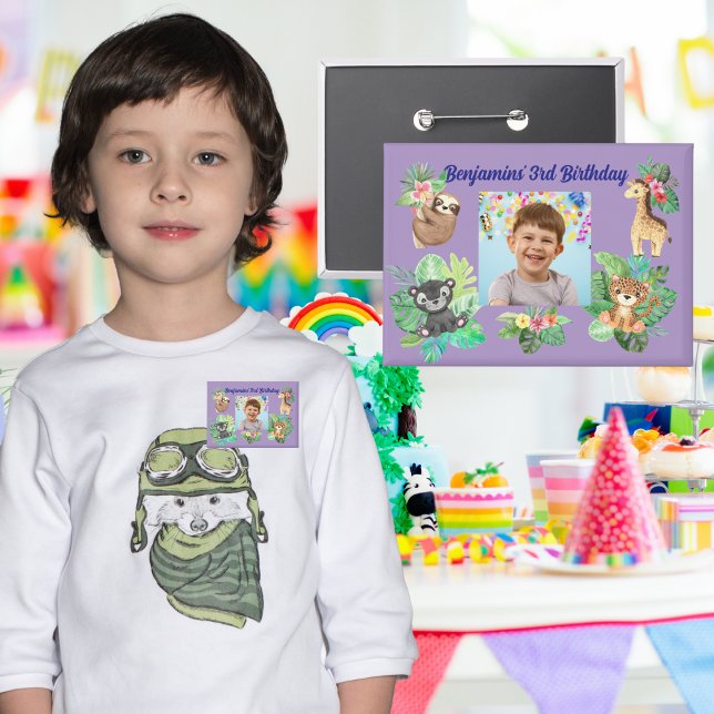 Tropical Baby Animals Button Kids Birthday Favour  (Creator Uploaded)