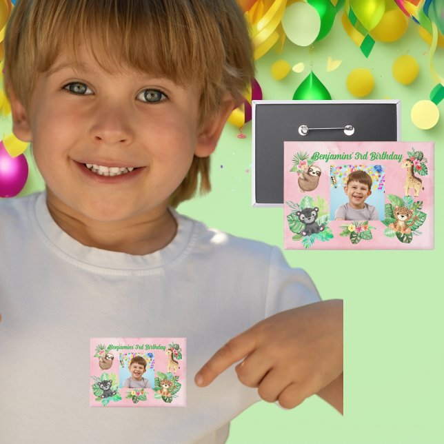 Tropical Baby Animals Button Kids Birthday Favour  (Creator Uploaded)