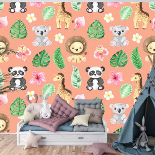 Tropical Baby Animals Kids Room and Playground  Wallpaper