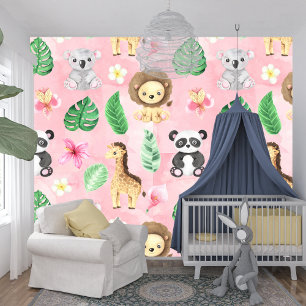 Tropical Baby Animals Kids Room and Playground Wallpaper