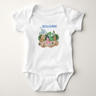 Tropical Baby Dinosaurs Custom name Bodysuit