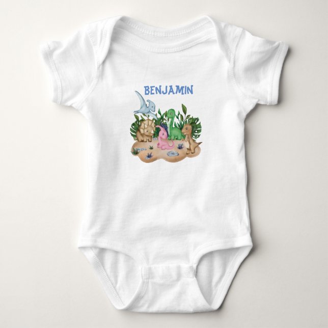 Tropical Baby Dinosaurs Custom name Bodysuit (Front)