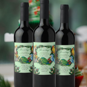 Tropical baby exotic Parrots Co-Ed Baby Shower Win Wine Label
