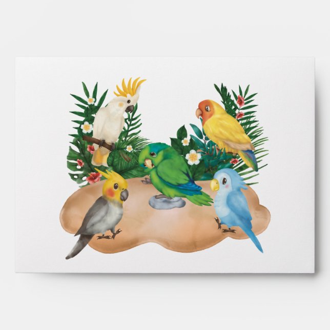 Tropical baby Parrots exotic birds Return Address  Envelope (Front)
