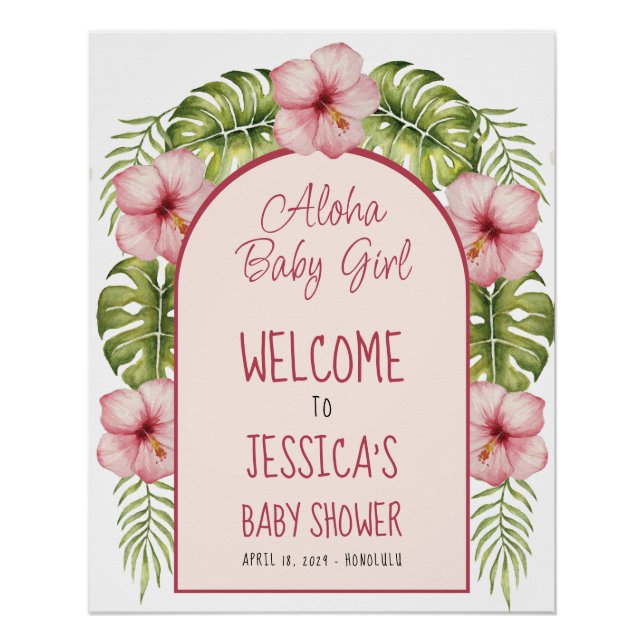 Tropical Baby Shower Aloha Baby Girl Welcome Sign (Front)