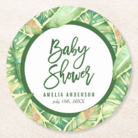 Tropical Baby Shower Green Watercolor Leaves
