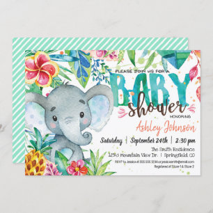Tropical Baby Shower invitation, Elephant Invitation