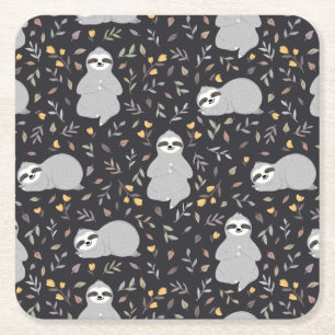 Tropical Baby Sloth Pattern Square Paper Coaster