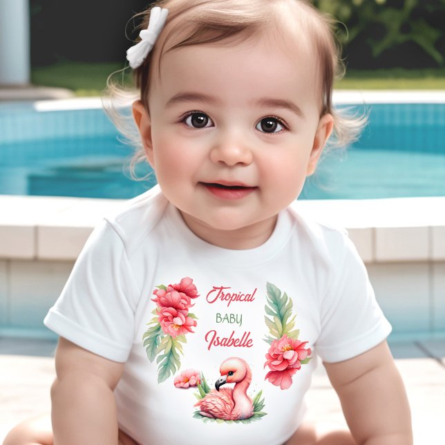 Tropical Baby Summer Pink Flamingo Girl Name Baby T-Shirt (Tropical Baby Summer Pink Flamingo Girl Name Baby T-Shirt)