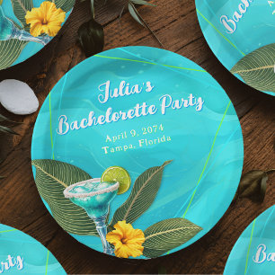 Tropical Bachelorette Party Blue Waves Paper Plate