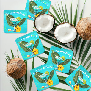 Tropical Bachelorette Party Blue Waves Square Paper Coaster