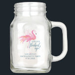 Tropical Bachelorette Party Gift Idea Mason Jar<br><div class="desc">Get flocked up with the bride during an unforgettable bachelorette weekend or girls weekend getaway! These personalised mason jar mugs are the perfect blend of fun and functional—featuring a unique pink flamingo design and the phrase "Let’s Get Flocked Up" in bold navy blue typography. Add your bridesmaid’s name and the...</div>