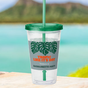 Tropical Bachelorette Party Green Monstera Leaves Acrylic Tumbler