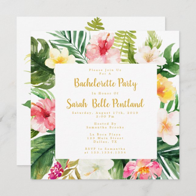 Tropical Bachelorette Party Invitation (Front/Back)