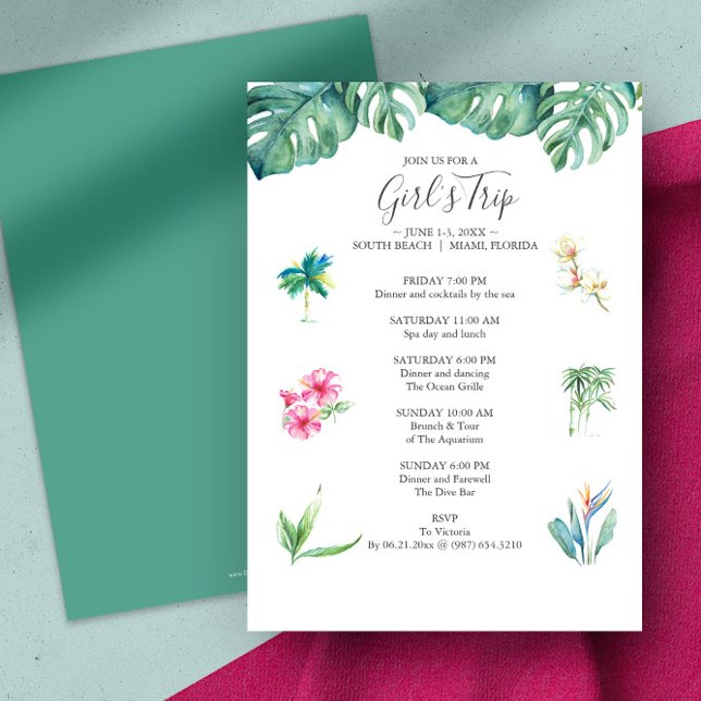 Tropical Bachelorette Party Invitations Itinerary (bachelorette party invitations Miami or Palm Springs tropical )