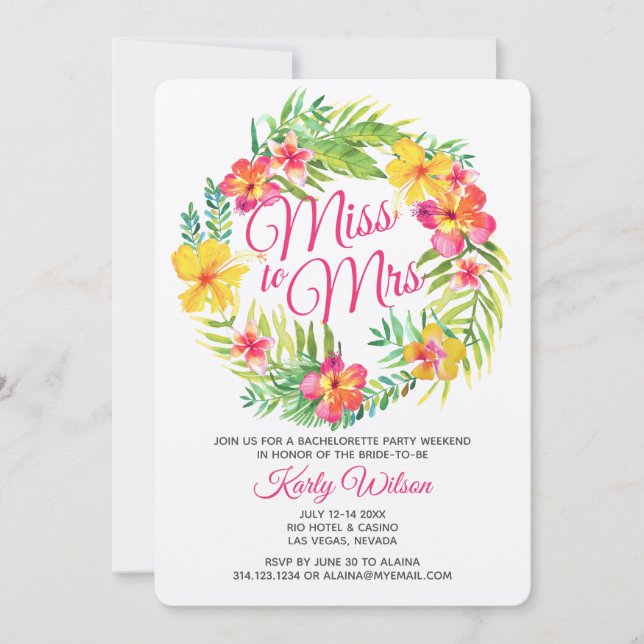 Tropical Bachelorette Party Weekend Getaway Invitation (Front)