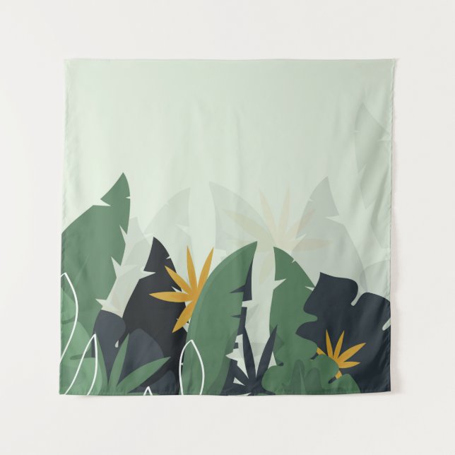 Tropical background with jungle plants. Palm leave Tapestry (Front)