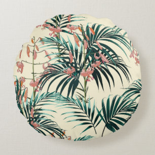 Tropical background with jungle plants. Seamless t Round Cushion