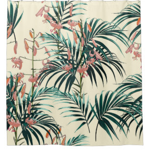 Tropical background with jungle plants. Seamless t Shower Curtain