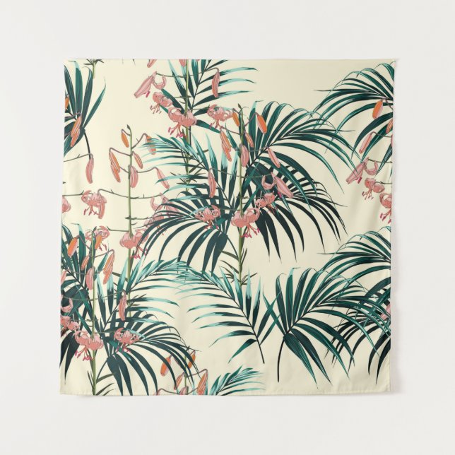 Tropical background with jungle plants. Seamless t Tapestry (Front)