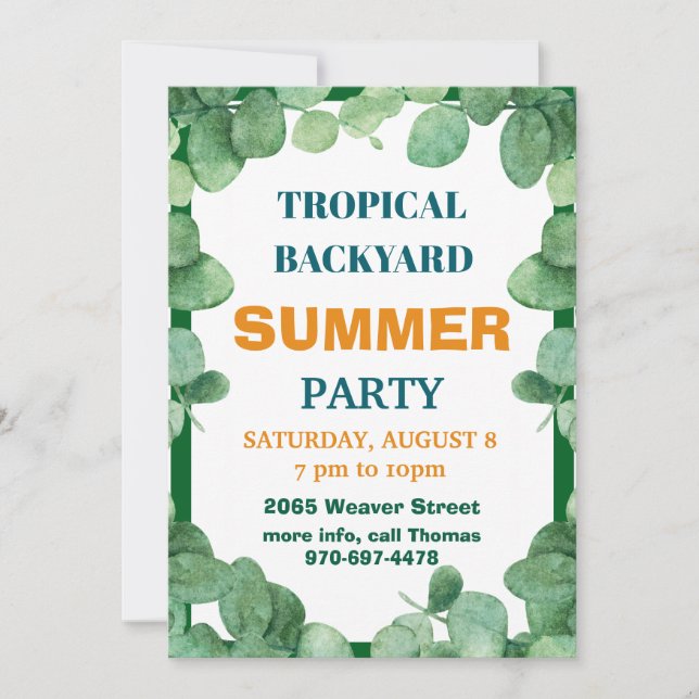 Tropical Backyard Summer Party Invitation (Front)