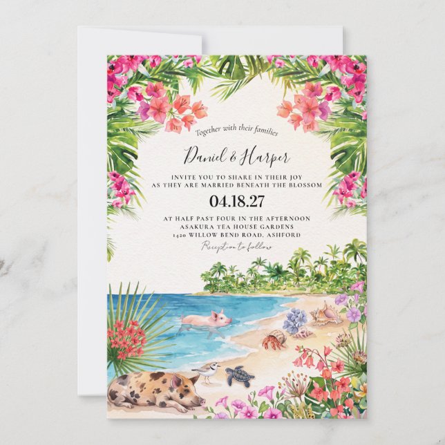 Tropical Bahamas Modern Wedding Invitation (Front)