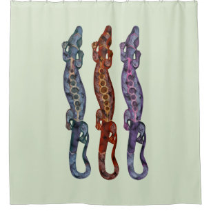 TROPICAL BALI LIZARD red blue violet + your ideas Shower Curtain