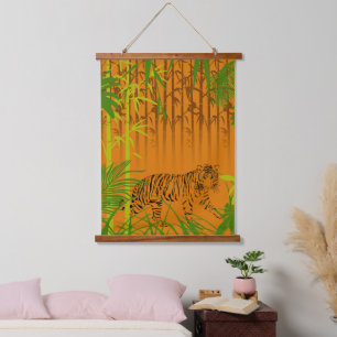 Tropical Bamboo and Leopard Hanging Tapestry