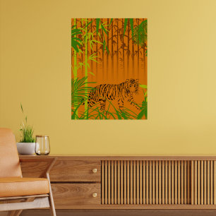Tropical Bamboo and Leopard Poster