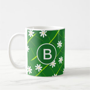 tropical banana leaf and flowers green botanical  coffee mug