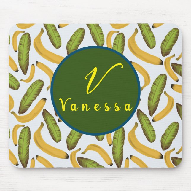 Tropical Banana Leaf Monogram Script  Mouse Pad (Front)