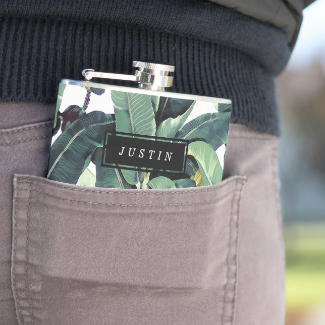 Tropical Banana Leaf Palm Tree Vinyl Wrapped Flask (In Situ)