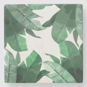 Tropical Banana Leaf Print Marble Stone Coaster