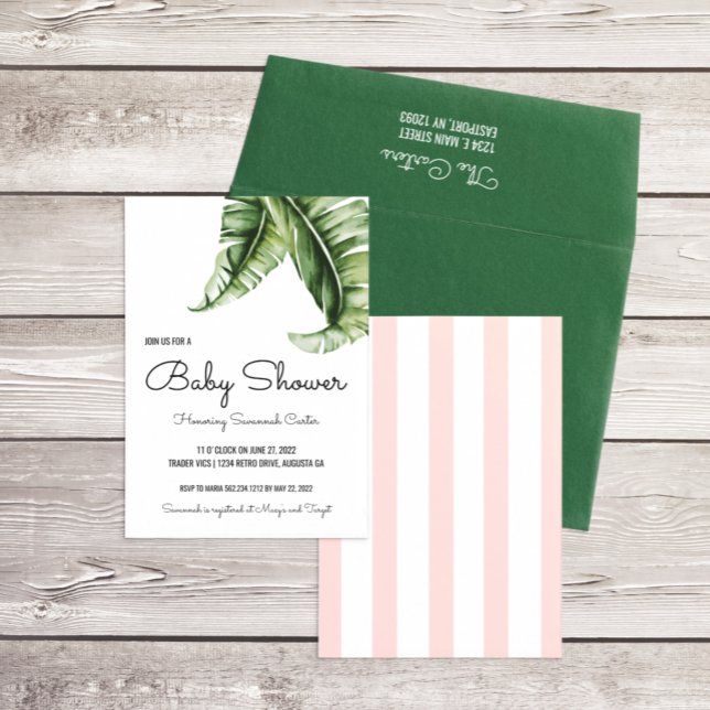 Tropical Banana Leaf/Stripes Baby Shower Invitation (Creator Uploaded)