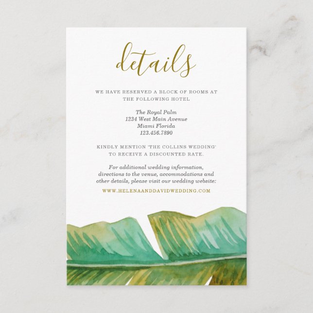 Tropical Banana Leaf Wedding Details Card (Front)