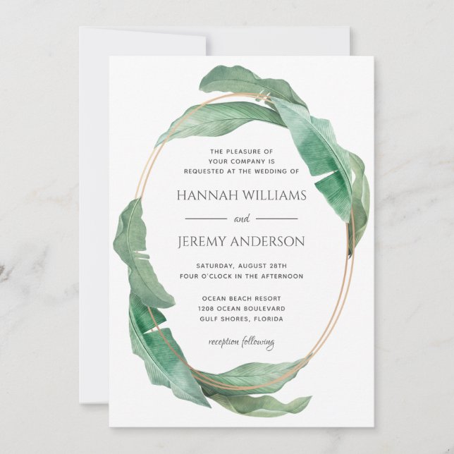 Tropical Banana Leaves Botanical Greenery Wedding Invitation (Front)