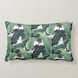 Tropical Banana Leaves Palm Lumbar Throw Pillow