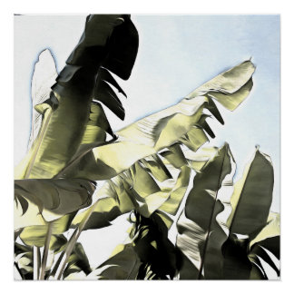 Tropical Banana Leaves Pastel Colour Illustration Poster
