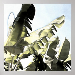 Tropical Banana Leaves Pastel Colour Illustration Poster
