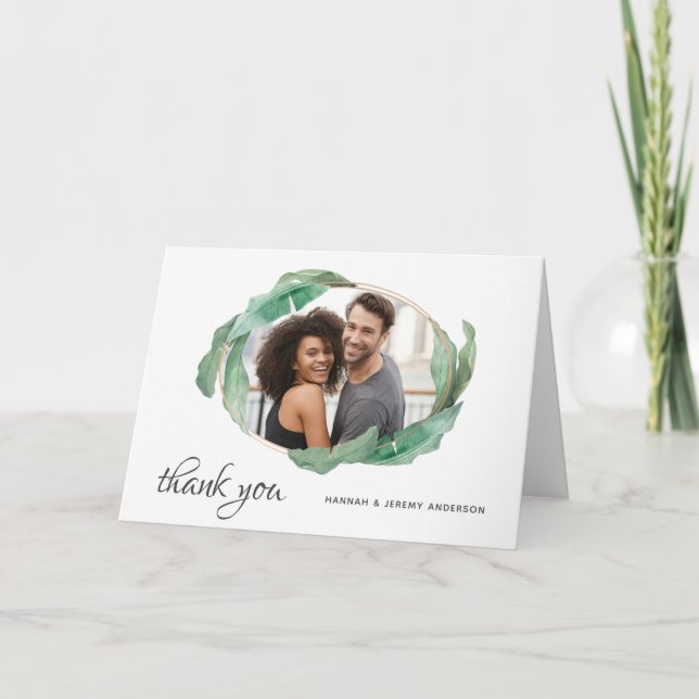 Tropical Banana Leaves Thank You with Photo (Front)