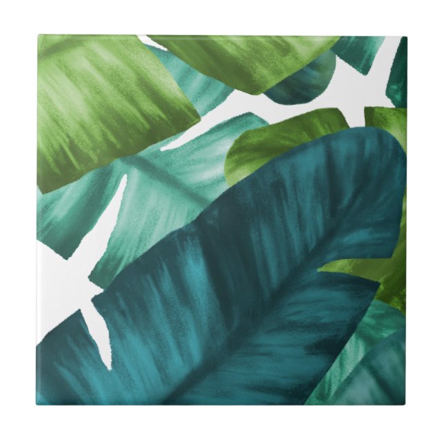 Tropical Banana Leaves Unique Pattern Tile (Front)