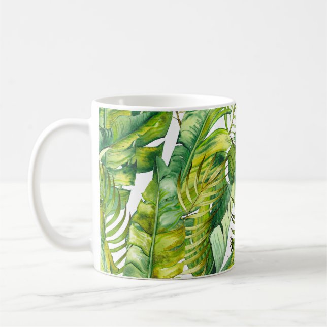 Tropical Banana Leaves Watercolor Pattern Coffee Mug (Left)