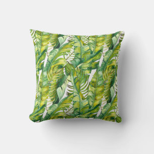 Tropical Banana Leaves Watercolor Pattern Cushion
