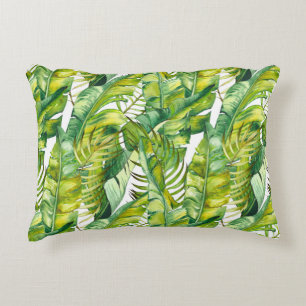 Tropical Banana Leaves Watercolor Pattern Decorative Cushion